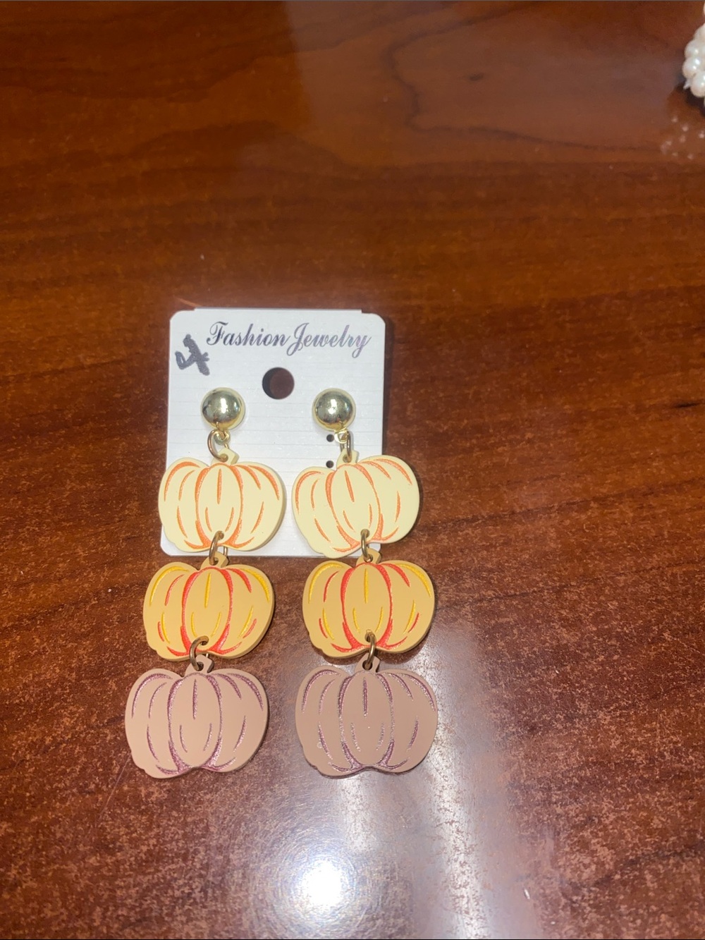 Fashion Jewelry Pumpkin Dangle Earrings in Orange, Cream, Tan